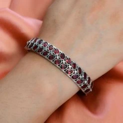 Roter Granat, Weißer Zirkon Armreif Ca. 19 Cm Edelstahl Ca. 16.69 Ct -Schmuck Shoplc 7522981 2