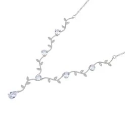 Glitzernde Weiße Kristall-Lariat-Halskette Mit Blättern, Ca. 50 Cm Reines Messing -Schmuck Shoplc 7522983 2