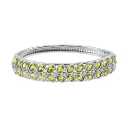 Natürliches Peridot, Weißer Zirkon Armreif, Ca. 19 Cm, Edelstahl Ca. 13.67 Ct