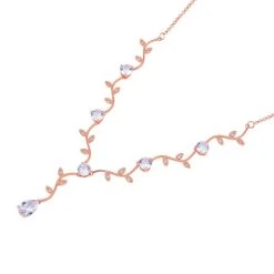 Glitzernde Weiße Kristall-Lariat-Halskette Mit Blättern, Ca. 50 Cm Reines Messing, Weiß -Schmuck Shoplc 7522989 2