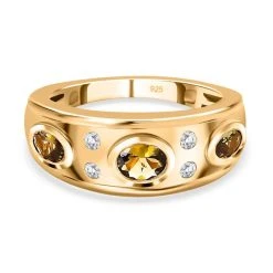AA Natürlicher Goldener Tansanit Ring, 925 Silber Gelbgold Vermeil, (Größe 17.00) Ca. 0.91 Ct