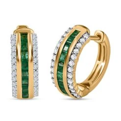 Kagem Sambischer Smaragd, Weißer Zirkon Ohrringe, 925 Silber Gelbgold Vermeil Ca. 2.16 Ct