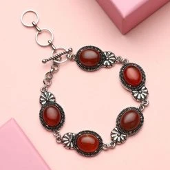 Rotes Achat-Armband, Ca. 20 Cm, Silberfarben, Schwarz Oxidiert Ca. 42,50 Ct -Schmuck Shoplc 7524975 1