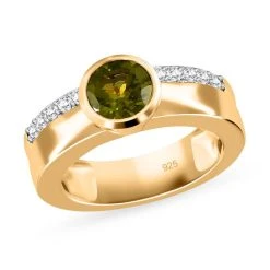Natürlicher Peridot, Weißer Zirkon Ring, 925 Silber Vergoldet, (Größe 20.00) Ca. 1.73 Ct -Schmuck Shoplc 7526723 3