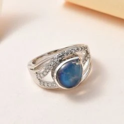 Aurora Mondstein, Weißer Zirkon Ring, 925 Silber Platiniert (Größe 21.00) Ca. 3.11 Ct -Schmuck Shoplc 7526808 1