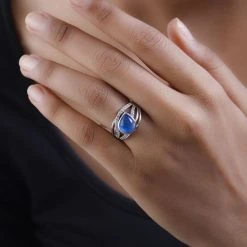 Aurora Mondstein, Weißer Zirkon Ring, 925 Silber Platiniert (Größe 21.00) Ca. 3.11 Ct -Schmuck Shoplc 7526808 2