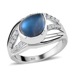 Aurora Mondstein, Weißer Zirkon Ring, 925 Silber Platiniert (Größe 21.00) Ca. 3.11 Ct -Schmuck Shoplc 7526808 3