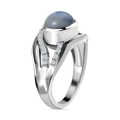 Aurora Mondstein, Weißer Zirkon Ring, 925 Silber Platiniert (Größe 21.00) Ca. 3.11 Ct -Schmuck Shoplc 7526808 4