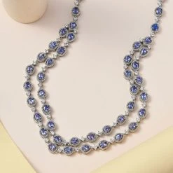 AA Tansanit Halskette, Ca. 45 Cm, 925 Silber Platiniert, Ca. 8.86 Ct -Schmuck Shoplc 7526920 2