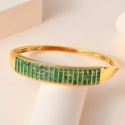 Kagem Sambischer Smaragd Armreif Ca. 19 Cm 925 Silber Gelbgold Vermeil Ca. 5.84 Ct -Schmuck Shoplc 7527397 1