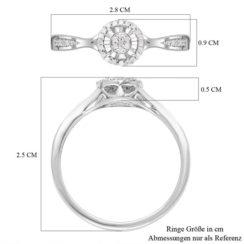Weißer Diamant Ring, 925 Silber Platiniert, (Größe 18.00) Ca. 0.15 Ct 8 Weißer Diamant Ring, 925 Silber Platiniert, (Größe 18.00) Ca. 0.15 Ct – Bild 6