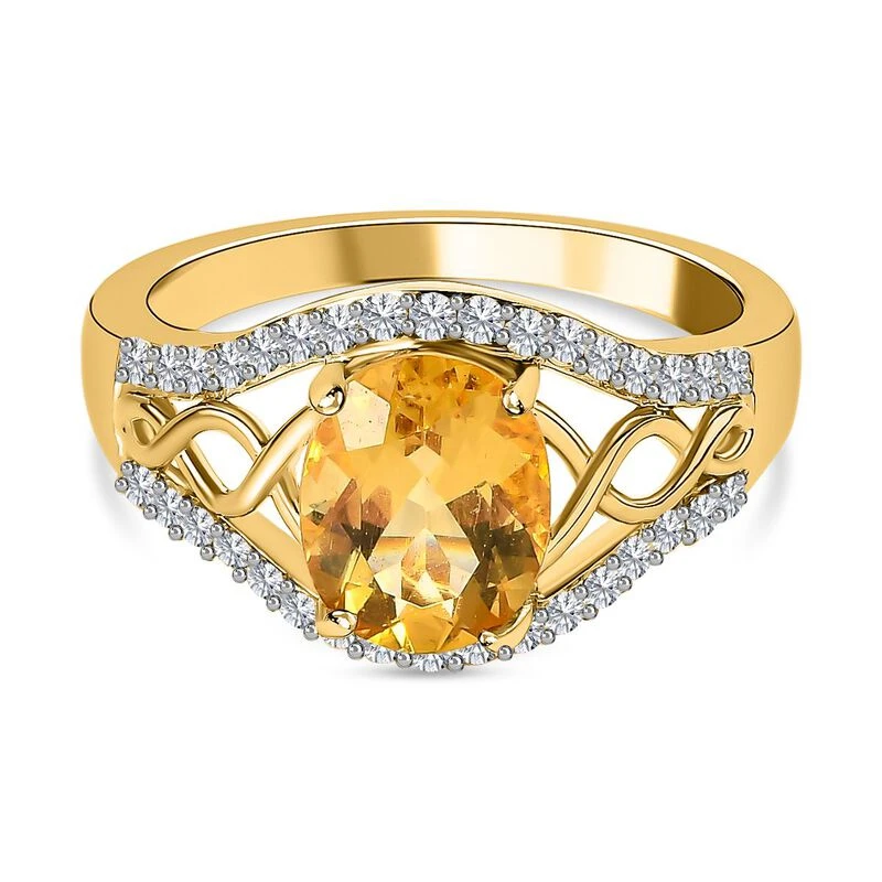 Premium Brasilianischer Heliodor, Weißer Zirkon Ring, 925 Silber Gelbgold Vermeil, (Größe 18.00) Ca. 1.92 Ct 3 Premium Brasilianischer Heliodor, Weißer Zirkon Ring, 925 Silber Gelbgold Vermeil, (Größe 18.00) Ca. 1.92 Ct