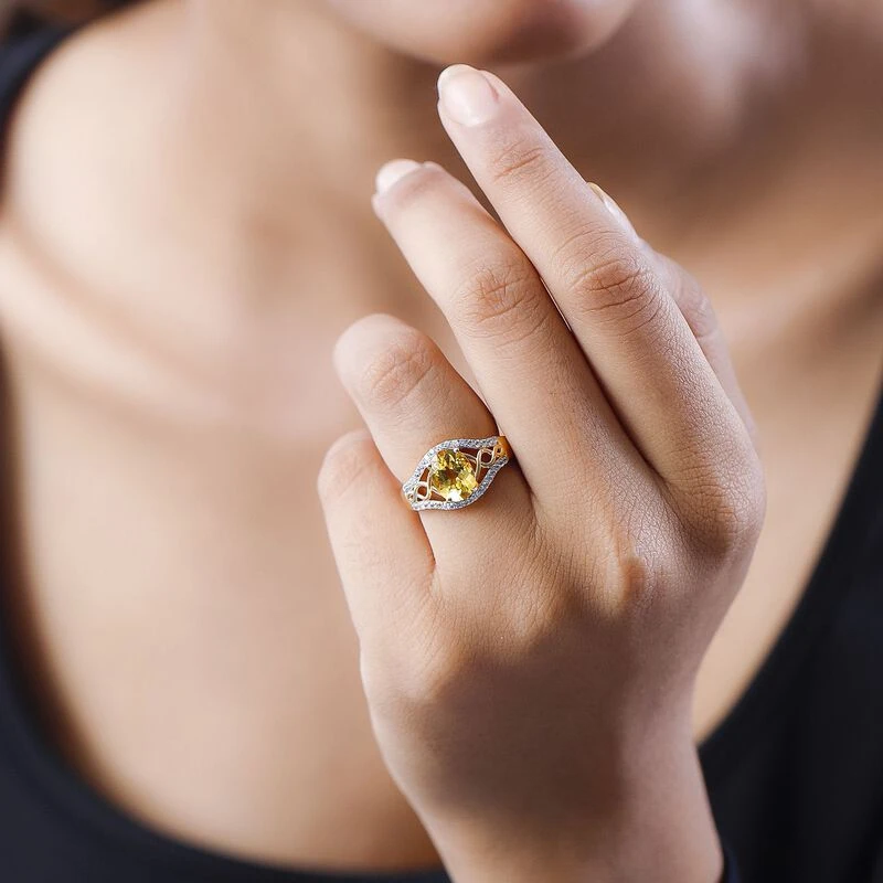 Premium Brasilianischer Heliodor, Weißer Zirkon Ring, 925 Silber Gelbgold Vermeil, (Größe 18.00) Ca. 1.92 Ct 5 Premium Brasilianischer Heliodor, Weißer Zirkon Ring, 925 Silber Gelbgold Vermeil, (Größe 18.00) Ca. 1.92 Ct – Bild 3