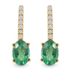 AAA Kagem Sambischer Smaragd, Weißer Diamant, Zertifiziert Und Geprüft, Ohrringe 585 Gold Ca. 1.75 Ct