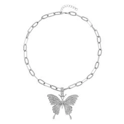 Weißer Kristall Halskette Ca. 50 Cm, Silberfarben