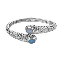 Schmuck Shoplc 11 Royal Bali Kollektion - Natürlicher, äthiopischer Welo Opal Armreif Ca. 18.5 Cm 925 Silber Ca. 3.46 Ct