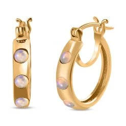 Natürlicher, äthiopischer Welo Opal Ohrringe, 925 Silber Vergoldet Ca. 0.52 Ct