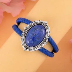 Lapislazuli Leder Armband, Ca. 19 Cm, Antik-silber-Plattierung, Ca. 7.00 Ct -Schmuck Shoplc 7537627 1
