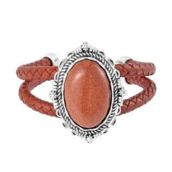 Goldenfluss Leder Armband, Ca. 19 Cm,Antik-silber-Plattierung Ca. 7.00 Ct