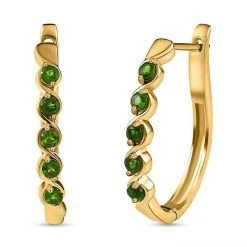 Natürliche Chromdiopsid Ohrringe, 925 Silber Vergoldet, Ca. 0.79 Ct