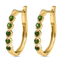 Natürliche Chromdiopsid Ohrringe, 925 Silber Vergoldet, Ca. 0.79 Ct -Schmuck Shoplc 7537808 3