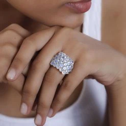 Premium Regenbogen Mondstein, Weißer Zirkon Ring, 925 Silber Platiniert, (Größe 17.00), Ca. 7.92 Ct -Schmuck Shoplc 7538730 2