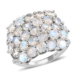 Premium Regenbogen Mondstein, Weißer Zirkon Ring, 925 Silber Platiniert, (Größe 17.00), Ca. 7.92 Ct -Schmuck Shoplc 7538730 3