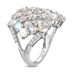 Premium Regenbogen Mondstein, Weißer Zirkon Ring, 925 Silber Platiniert, (Größe 17.00), Ca. 7.92 Ct -Schmuck Shoplc 7538730 4