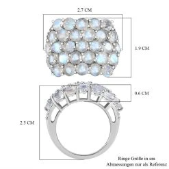 Premium Regenbogen Mondstein, Weißer Zirkon Ring, 925 Silber Platiniert, (Größe 17.00), Ca. 7.92 Ct -Schmuck Shoplc 7538730 7