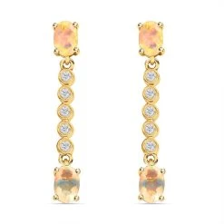 Natürlicher, äthiopischer Welo Opal, Weißer Zirkon Ohrringe, 925 Silber Vergoldet Ca. 1.52 Ct