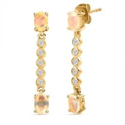 Natürlicher, äthiopischer Welo Opal, Weißer Zirkon Ohrringe, 925 Silber Vergoldet Ca. 1.52 Ct -Schmuck Shoplc 7539248 3
