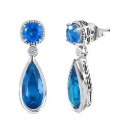 Karibik Quarz Ohrringe 925 Silber Platiniert Ca. 9.59 Ct