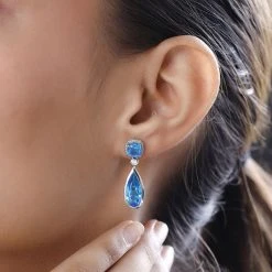 Karibik Quarz Ohrringe 925 Silber Platiniert Ca. 9.59 Ct -Schmuck Shoplc 7539311 2