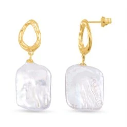 Keshi Perle Ohrringe, 925 Silber Vergoldet