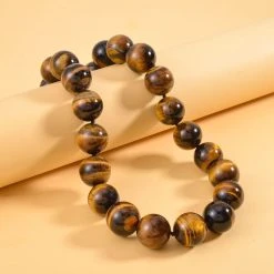 Gelbes Tigerauge Halskette (19-21 Mm), Ca. 50 Cm, 925 Silber Rhodiniert, Ca. 1250.00 Ct -Schmuck Shoplc 7539456 1