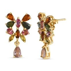 GP Italianische Garten Kollektion - Mehrfarbige-Turmalin Ohrringe, 925 Silber Gelbgold Vermeil, Ca. 4.02 Ct