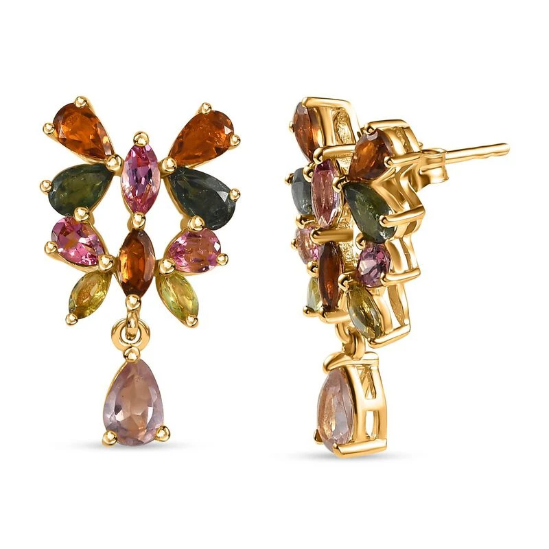 GP Italianische Garten Kollektion - Mehrfarbige-Turmalin Ohrringe, 925 Silber Gelbgold Vermeil, Ca. 4.02 Ct 3 GP Italianische Garten Kollektion - Mehrfarbige-Turmalin Ohrringe, 925 Silber Gelbgold Vermeil, Ca. 4.02 Ct