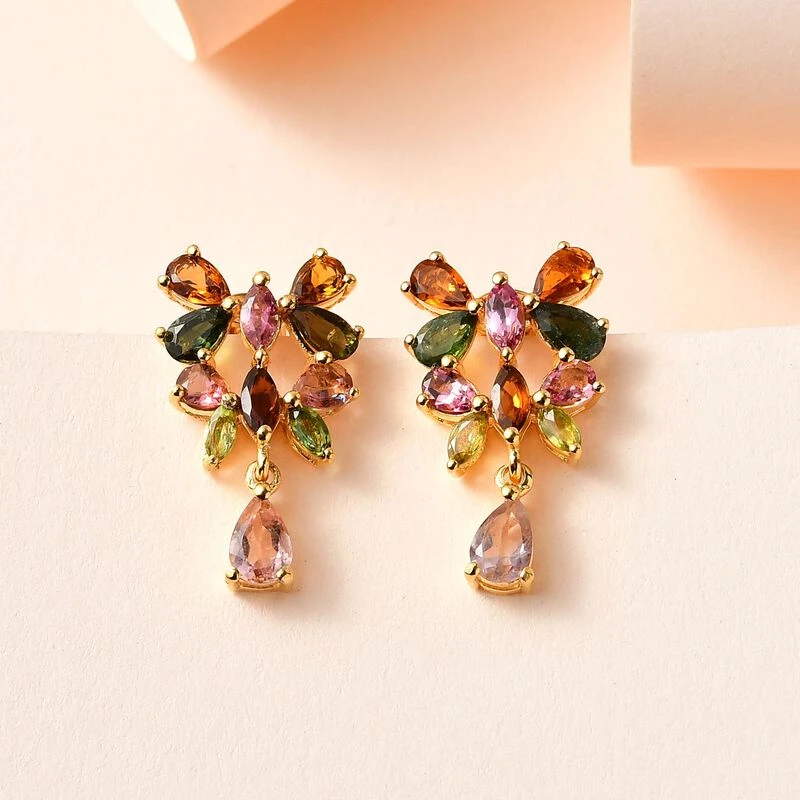 GP Italianische Garten Kollektion - Mehrfarbige-Turmalin Ohrringe, 925 Silber Gelbgold Vermeil, Ca. 4.02 Ct 4 GP Italianische Garten Kollektion - Mehrfarbige-Turmalin Ohrringe, 925 Silber Gelbgold Vermeil, Ca. 4.02 Ct – Bild 2