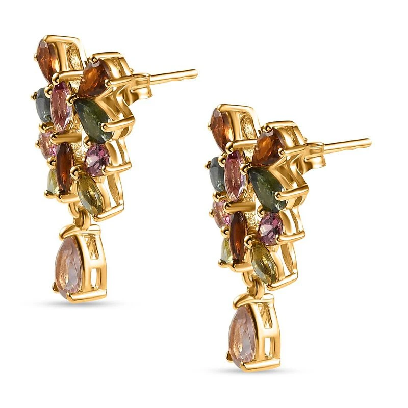 GP Italianische Garten Kollektion - Mehrfarbige-Turmalin Ohrringe, 925 Silber Gelbgold Vermeil, Ca. 4.02 Ct 7 GP Italianische Garten Kollektion - Mehrfarbige-Turmalin Ohrringe, 925 Silber Gelbgold Vermeil, Ca. 4.02 Ct – Bild 5