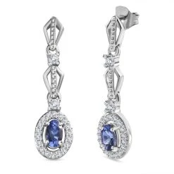AAA Tansanit, Weißer Zirkon Ohrringe, 925 Silber Platiniert Ca. 0.95 Ct