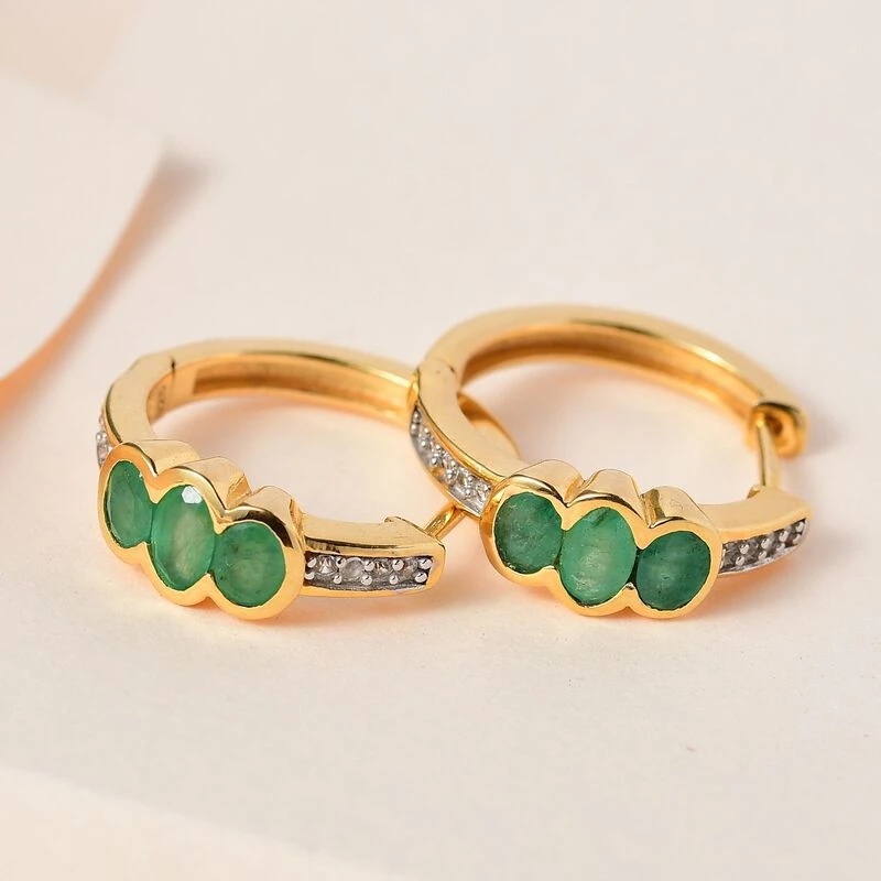 Kagem Sambischer Smaragd Ohrringe 925 Silber Gelbgold Vermeil Ca. 1.22 Ct 4 Kagem Sambischer Smaragd Ohrringe 925 Silber Gelbgold Vermeil Ca. 1.22 Ct – Bild 2