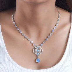 Premium Regenbogen Mondstein Halskette, Ca. 45 Cm 925 Silber Platiniert Ca. 18.48 Ct -Schmuck Shoplc 7546186 2