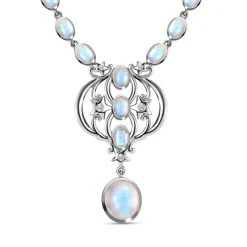 Premium Regenbogen Mondstein Halskette, Ca. 45 Cm 925 Silber Platiniert Ca. 18.48 Ct -Schmuck Shoplc 7546186 3