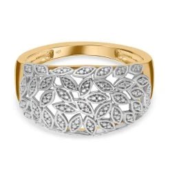 Weißer Diamant Ring, 925 Silber Vergoldet, (Größe 16.00)