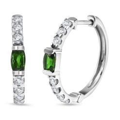 Natürlicher Chromdiopsid, Weißer Zirkon Ohrringe, 925 Silber Platiniert, Ca. 1.56 Ct
