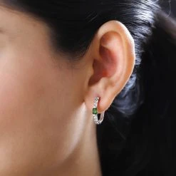 Natürlicher Chromdiopsid, Weißer Zirkon Ohrringe, 925 Silber Platiniert, Ca. 1.56 Ct -Schmuck Shoplc 7547240 2