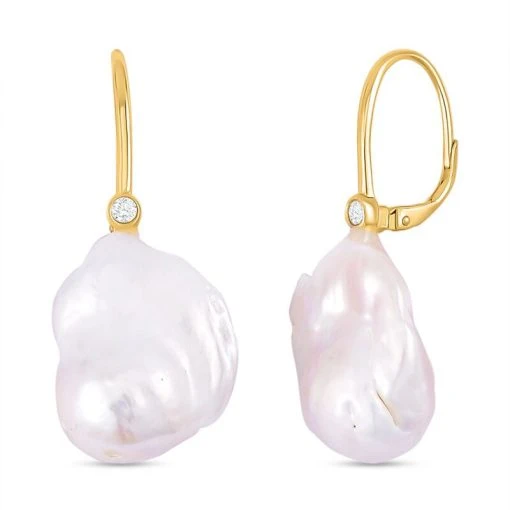 Weiße Barockperle, Moissanit Ohrringe, 925 Silber Vergoldet, Ca. 0.12 Ct -Schmuck Shoplc 7548656