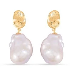 Weiße Barockperle Ohrringe, 925 Silber Vergoldet
