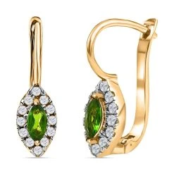 Natürlicher Chromdiopsid, Weißer Zirkon Ohrringe 925 Silber Vergoldet Ca. 0.97 Ct