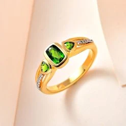 Natürlicher Chromdiopsid Ring, 925 Silber Vergoldet (Größe 21.00) Ca. 0.86 Ct -Schmuck Shoplc 7548942 1